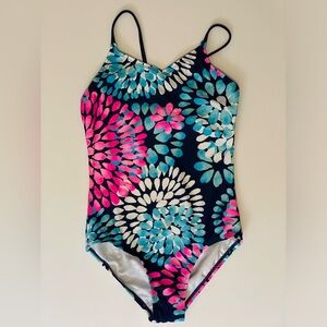 Kanu Surf Girls Swimsuit Sz 12 One-Piece Blue White Pink Pattern NEW!